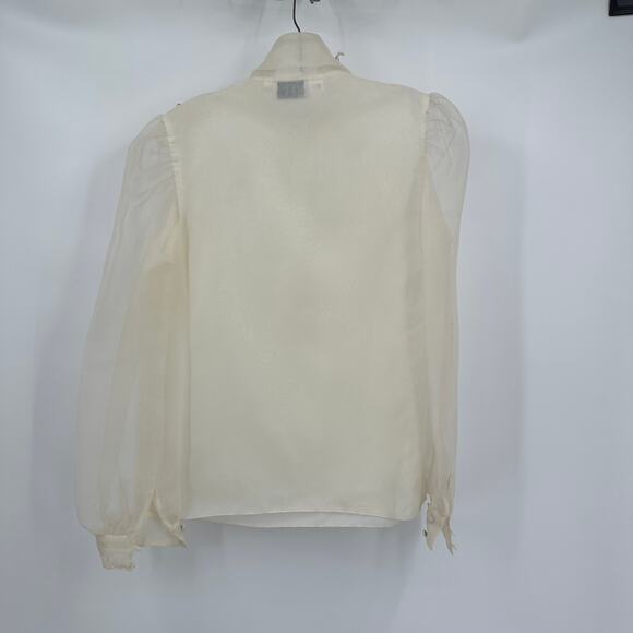 Linea V Women Top Sz 10 Sheer High Neck Puff Sleeve Regency Cottagecore Romantic - Picture 3 of 9